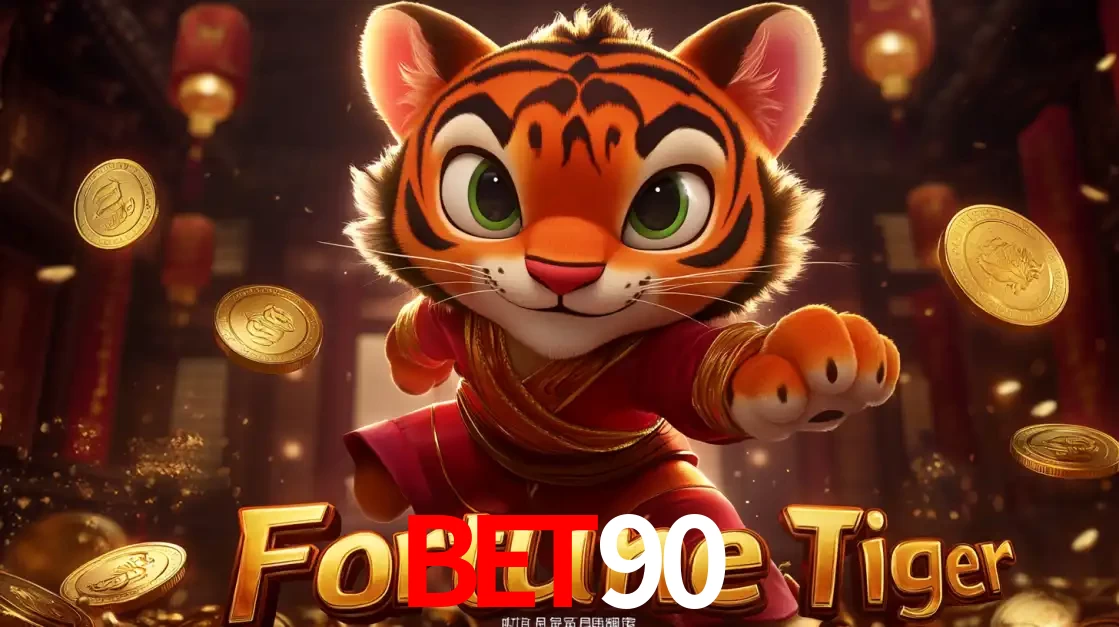O carismático mascote do jogo de slot Fortune Tiger, um tigre fofo em pose de artes marciais, pronto para trazer sorte e multiplicadores de ganhos no cassino online BET90.