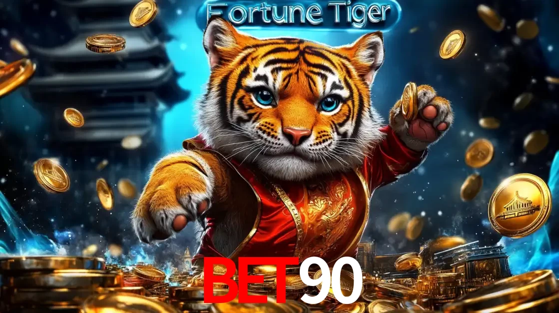 Imagem promocional do jogo de slot Fortune Tiger, com um tigre majestoso em traje tradicional cercado por uma fortuna em moedas de ouro, disponível agora no cassino BET90.